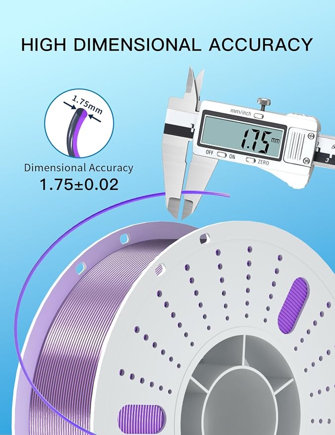 PINBALL Silk PLA 3D Printer Filament 1.75mm Shiny Silk Dual Color Filament 3D Printing PLA Filament Dimensional Accuracy +/- 0.02mm 1 KG Silk Dual Color Black-Purple