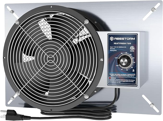 Abestorm 720CFM Crawlspace Ventilation Fans IP-55 Grade Basements Stainless Steel Vent Fan 10 inches Ventilator Fan with Freeze Protection Thermostat Dehumidistat for Crawlspace Attic Garage Exhaust