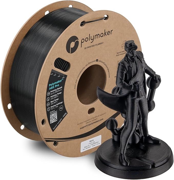 Polymaker ABS Pro 3D Printer Filament 1.75mm, Black 1kg Engineering Grade ABS with High Heat Resistance, Durable, Tough, for Functional Parts, Printer Components & Prototypes