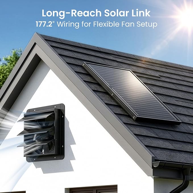 GROWNEER Solar Powered Exhaust Fan, 30W Solar Panel+10" High Speed Solar Powered Fans with Power Adapter, Waterproof Solar Fan with Bracket for Shed, Chicken Coop, Greenhouse, Attic