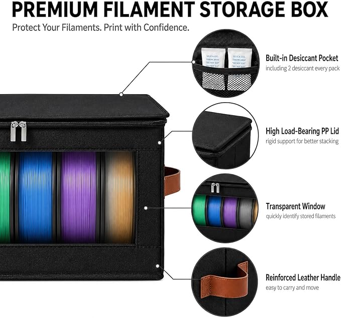 Filament Storage Box, 3D Printer Filament Storage & Filament Dry Box with Desiccants, Transparent Window, PLA/PETG Filament Spool Storage for 3D Printing 2 Packs up to 12 Rolls