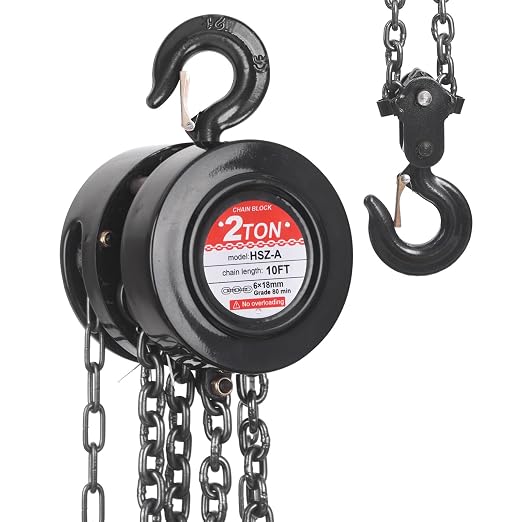 Hand Chain Hoist, 2 Ton/4400 lbs Capacity, Heavy Duty Steel Chain Fall Hoist with 10 Ft Lifting Height, Manual Chain Block Hoist with 2 Chain Hooks for Lifting in Transport & Workshop