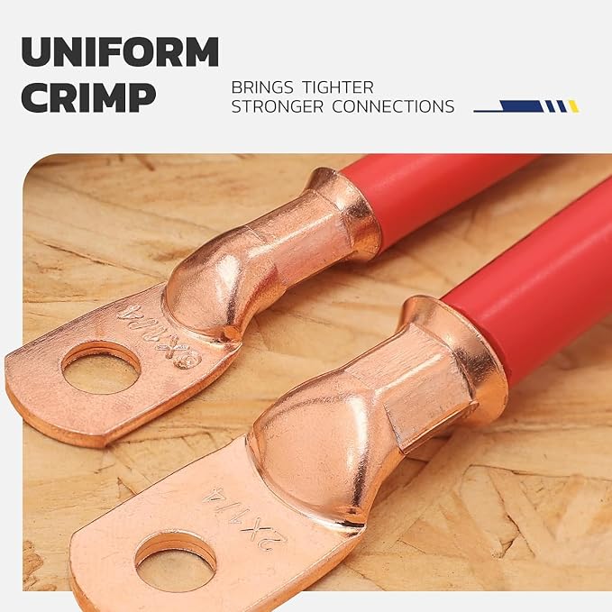 haisstronica Heavy Duty Battery Cable Crimping Tool Kit-Ratchet Hex Extended Handle Crimper for 8,6,4,2,1,1/0 AWG Copper Lugs with Cable Cutter, 32PCS Copper Lugs&Heat Shrink Tubing