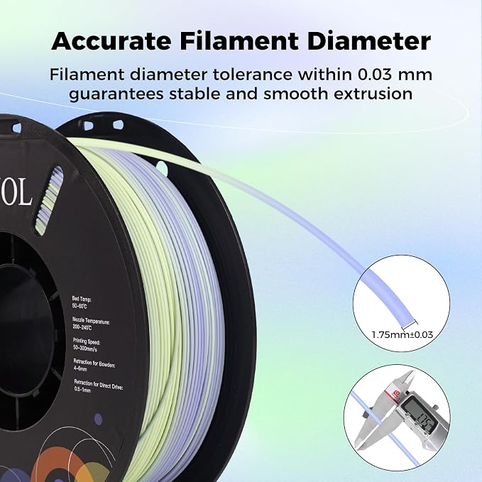 Sovol 3D Printer Matte Multicolored Fast Change Rainbow PLA 1kg (2.2 lbs) Spool 3D Printing Materials, Dimensional Accuracy +/- 0.03 mm, 1.75 mm, Matte Sea Salt