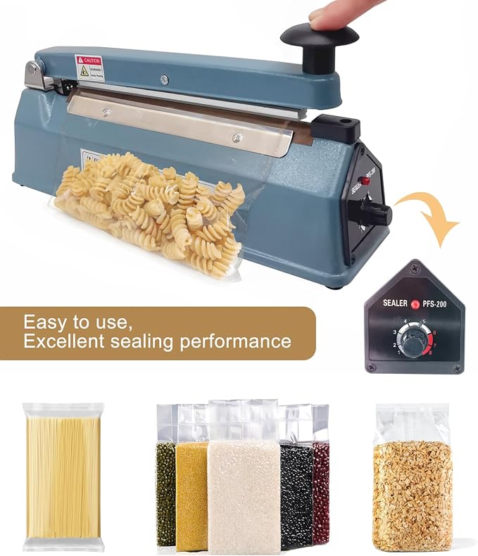 8 Inch 5mm Impulse Heat Sealer Machine for Plastic Mylar Bags, Metal Shell, with 6 Replacement Parts (including 2 Cutting Lines)