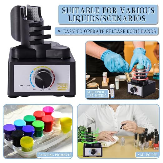 Mini Vortex Mixer, Hands-Free Model Paint Shaker, 300-2400rpm, Three-Stage Adjustable Speed Shaker, Suitable 10-100ml Mix, for Hobby Acrylic Paints, Nail Polish, Tubes, Lab, Eyelash Adhesives (Blue)