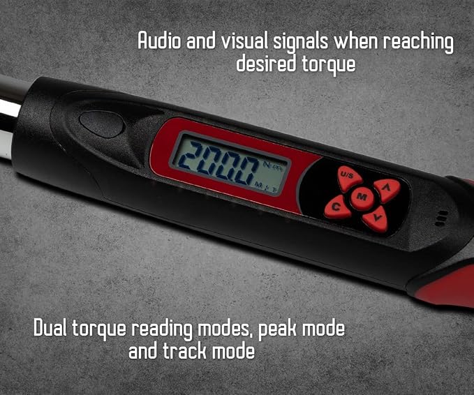 Tapha Tools Adjustable Digital Torque Wrench 7.4 - 147.5 ft-lbs (10 - 200 N-m) Torque Range, 10 - 41 mm Adjustable Jaw, LED and Buzzer Notification, Preset Memory, ISO 6789 Tested and Calibrated