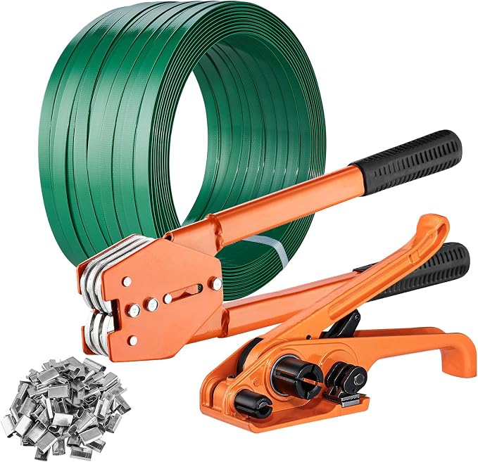 VEVOR Banding Strapping Kit with Strapping Tensioner Tool, Banding Sealer Tool, 1000 ft Length PET Band, 300 Metal Seals, Pallet Packaging Strapping Banding Kit Banding Packaging Strapping for Packing