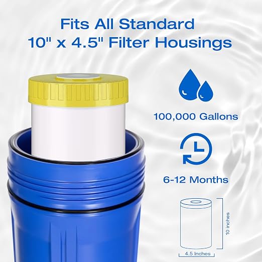 H&G Lifestyles 10" x 4.5" Whole House KDF and Carbon Water Filter | Reduce Chlorine Heavy Metal Improve Water Taste,Compatible with 84637, WPX5BB97P, PC10, 355214-45, 355215-45, WP10BB97P