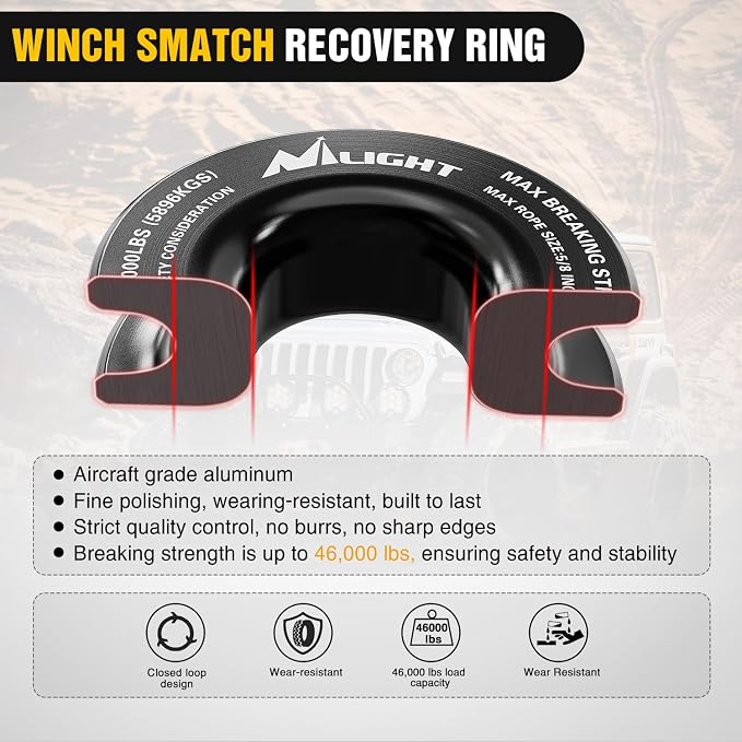 Nilight 2PCS Synthetic Soft Shackle 1/2" x 24" & Recovery Ring Kit - 56,000 LBS Shackle Breaking Strength with 46,000 LBS MBS Snatch Pulley for 4x4 Truck SUV ATV UTV Off-Road Vehicle Extraction