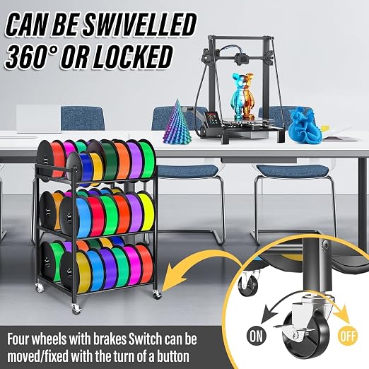 3D Printer Filament Storage Rack,Rolling Filament Spool Holders with Wheels,3-Tier Heavy Duty 3D Filament Storage Rack for PLA/ABS/TPU/Nylon,Filaments Organzied for Home,Office Workshop,Studio