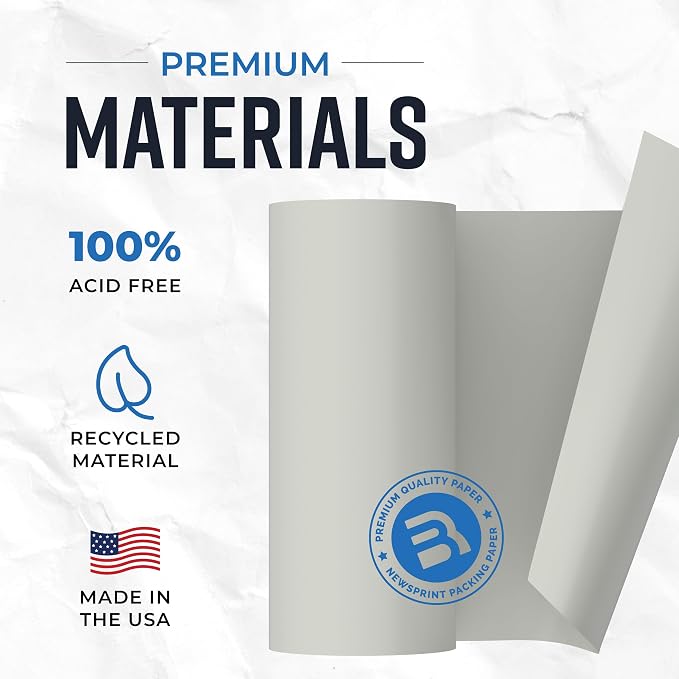 Bryco Goods Large Newsprint Packing Paper Roll - 1000'L x 17.5”W (700 Sheets 17” Long Equivalent) - USA Made - Newspaper Paper - Packaging, Storage, Shipping & Moving Supplies