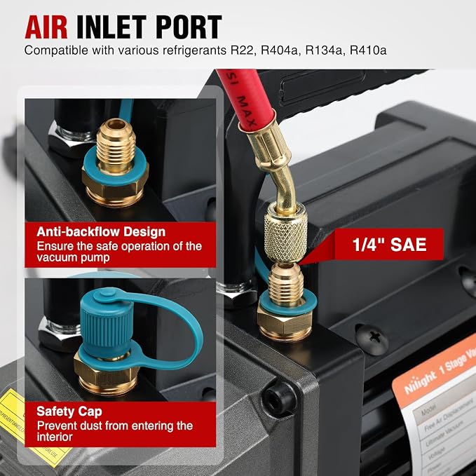 Nilight HVAC Vacuum Pump, 3.5 CFM 1/4 HP 110V Single Stage AC Vacuum Pumps Kit for R22 R404a R134a R410a 5 Pa Ultimate Vacuum for Auto Air Conditioning Servicing Refrigerant Recharging, Oil Included