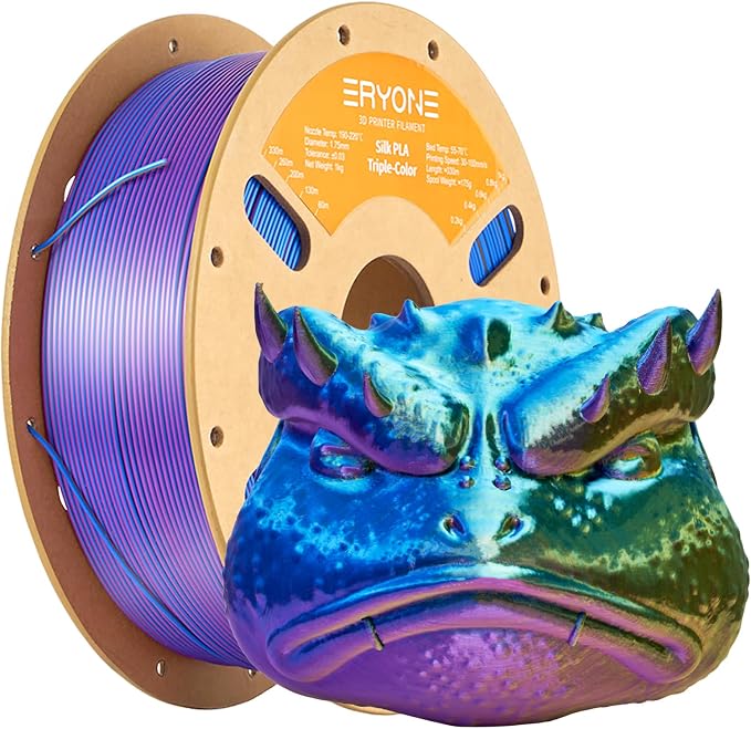 ERYONE Silk Tri Color PLA Filament 3D Printer 1.75mm +/- 0.03mm, Multicolor Filament Tricolor PLA 1KG(2.2lbs) Cardboard Spool, Gold Blue Purple