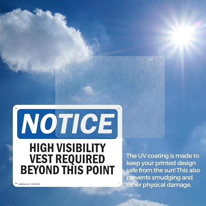 (2 Pack) High Visibility Vests Required Beyond This Point OSHA Notice Sign 10 Inch X 7 Inch Indoor/Outdoor Rust-Free Aluminum Metal Signs for Workplace, Workshop, and Construction Site