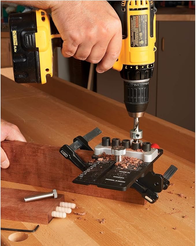 JessEm 08350 3/8" Dowelling Jig Precision Woodworking Joinery Tool with Main Body, Angle Guides and Hardened Drill Bushings