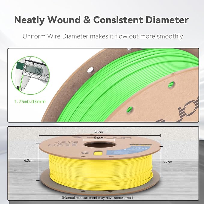 3DHoJor PLA Pro (Plus) Filament 1.75mm, 3D Printer Filament, Cardboard Spool 3D Printing Filament, Dimensional Accuracy +/- 0.03 mm- Green+Yellow