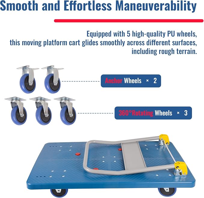 1320lbs Foldable Platform Truck Dolly with Swivel Wheels, Heavy Duty Moving Platform Hand Truck, Moving Flatbed Cart Push Cart Platform Dolly Cart for Groceries, Warehouse(43.31" x 25.51" Blue)