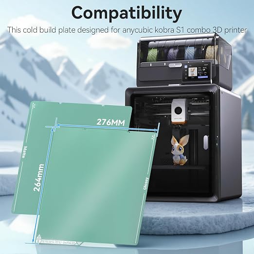Energy-Saving Kobra S1/Kobra X/Kobra 4 Cold Build Plate 264*276mm Double Sided Glossy+Matte Low-Temperature Strong-Adhesion Platform Compatible with ANYCUBIC Kobra S1/ Kobra X/Kobra 4 3D Printers-1PCS