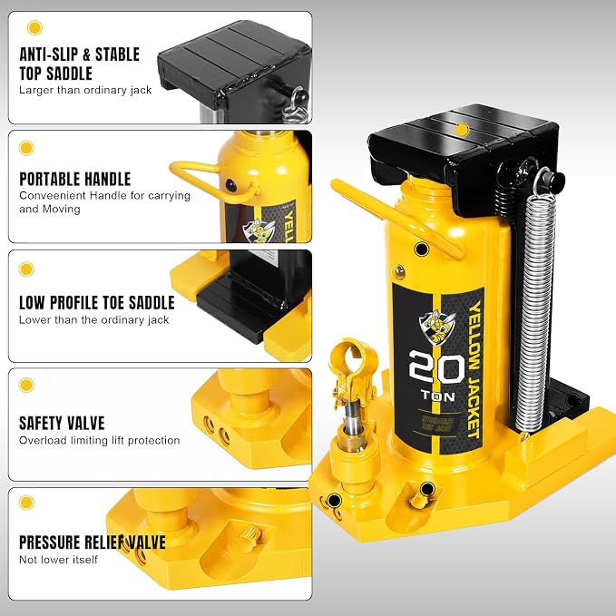 YELLOW JACKET Toe Jack 10 Ton Toe/ 20 Ton Top Capacity Hydraulic Machine Jack Lift,Air Hydraulic Claw Jack for Car Repair,Machinery,Industry Equipment