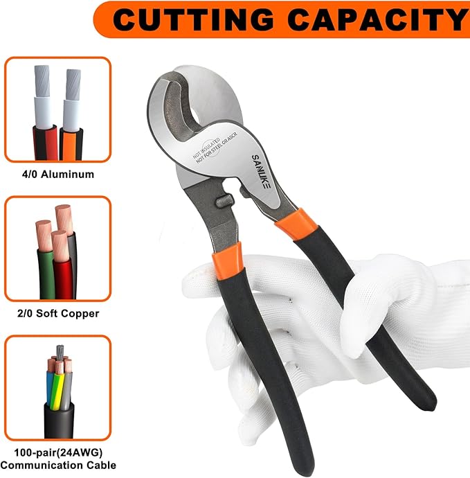 Sanuke Hydraulic Crimping Tool and Cable Cutter, 12 AWG to 2/0 AWG, Electrical Terminal Cable Crimper Tool Kit with 9 Die Sets and 40PCS Copper Wire Lugs