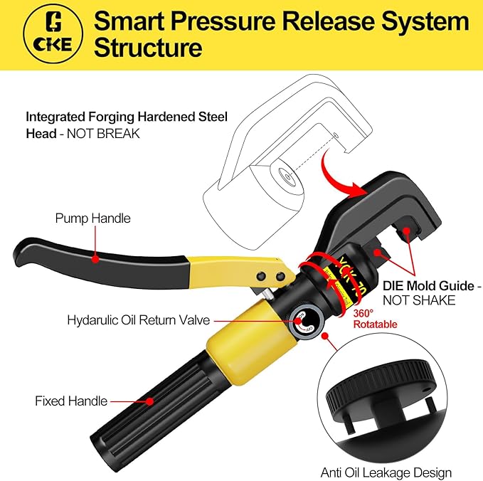 CKE 10 Ton Hydraulic Crimping Tool and Cable Cutter with 13 Dies, Stainless Steel Cable Railing Tool for 1/8" to 3/16" Hardware, Hydraulic Cable Lug Crimper for 12-2/0 AWG, Battery Cable Crimper, HC01