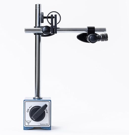 PEC Tools Fine Adjustment Magnetic Base 176lb/80kg Max Pull with Steel Arms, Adjustable Indicator Holder for Machinist, Woodworking, and Inspection Applications, Fits 6mm & 3/8" Stems, Dovetail
