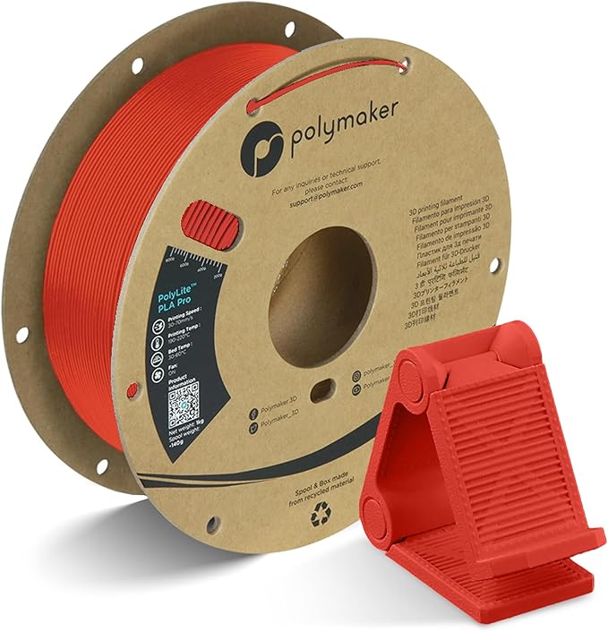 Polymaker PLA PRO Filament 1.75mm 1kg, Tough & High Rigidity Red 3D Printing Filament, PolyLite PLA PRO High Speed, Print with Most 3D Printers