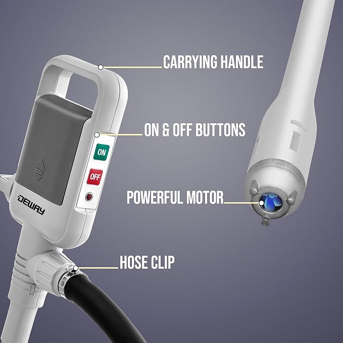 DEWAY Automatic Fuel Transfer Pump with Nozzle for Quick Flow Control & Stop, Heavy Duty Rubber Hose, 3X More Powerful D Battery Powered, Fits All Size Cans, Transfers at 2.4 Gal/Minute