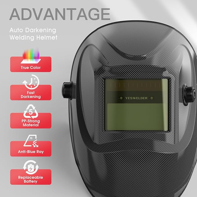 YESWELDER 125Amp Mini Stick Welder Large LED Display IGBT ARC Welding Machine & True Color Solar Powered Auto Darkening Welding Helmet