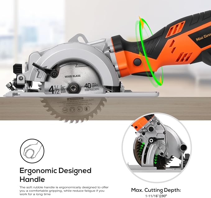 Power Mini Circular Saw,4-1/2" Saw 5.8A 3500RPM Cutting for Wood, Plastic