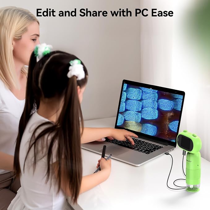 TOMLOV P30 2" HD Kids Microscope 1000X Magnification with 16MP Camera Portable Pocket Digital Magnifier Educational Science Toy for Children Age 5-12 Boys Girls Classroom Home Outdoor Exploration