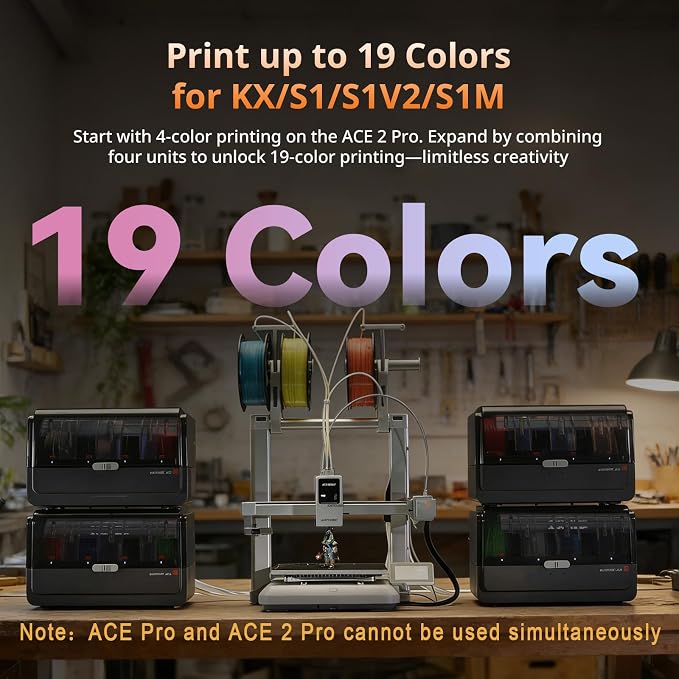 Anycubic ACE 2 Pro 3D Printer Filament Dryer Box, Compatible with Anycubic Kobra S1 and Kobra X,Multicolor Printing with 65°C Active Drying & 4 Brushless Motors, Auto-Resume & Runout Detection