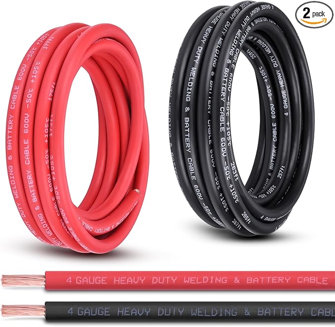 4 Gauge Battery Cable, 15FT Red + 15FT Black 4 AWG Pure Copper Wire Welding Cable, for Automotive, Battery, Solar and Generator, Standard USA OFC Wire