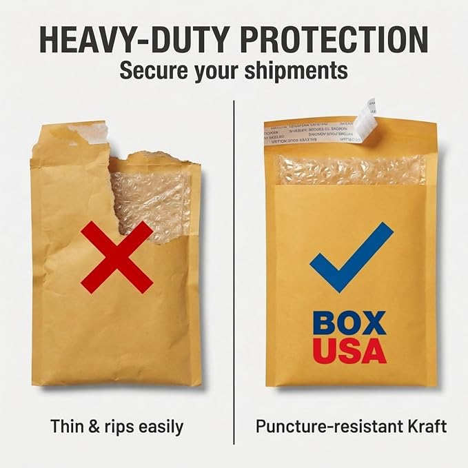 BOX USA 8 1/2 x 14 1/2" Kraft Bubble Mailers (25-Pack) - Brown Padded Envelopes, Self-Seal Shipping Bags for Small Business, Heavy Duty Cushioned Mailing Envelopes for Packaging and Shipping