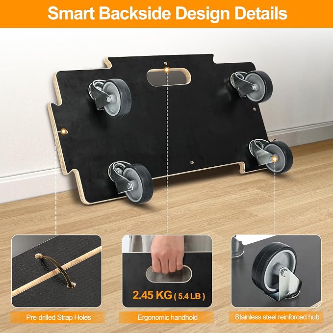 551LB Spliceable Heavy Duty Moving Dolly, No-Assembly Utility Cart | 3" Silent TPR Wheels, 11-Layer Plywood Base, 4-Wheel Hand Truck for Luggage, Furniture, Warehouse