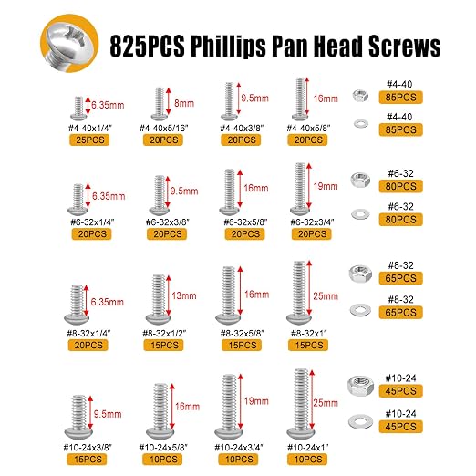 weideer 1605PCS Machine Screws Assortment Kit, 304 Stainless Steel Nuts and Bolts,Phillips Pan Head and Flat Head Screws with Nuts, Bolts,Washers,Organizer Box #4-40#6-32#8-32#10-24#1/4-20