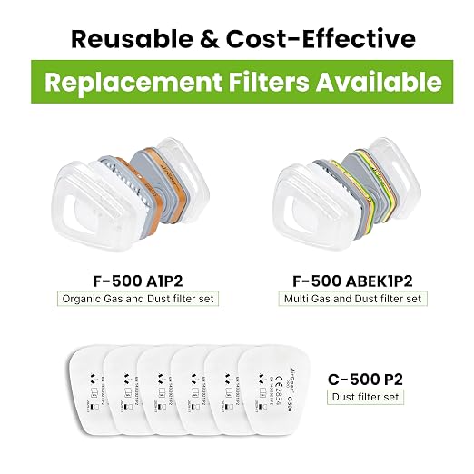 AirGearPro G-500 Reusable Respirator Mask with A1P2 Filters | Anti-Dust Mask Ideal for Painting, Woodworking, Construction, Sanding, Spraying, Chemicals, DIY etc