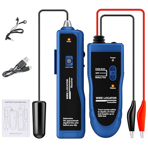 Underground Wire Locator & Cable Tester – 4FT Depth, 2000FT Range, Rechargeable 1100mAh Battery, with Earphone for Fast Break/Short Detection of Dog Fence, Control Wires & Irrigation Cables