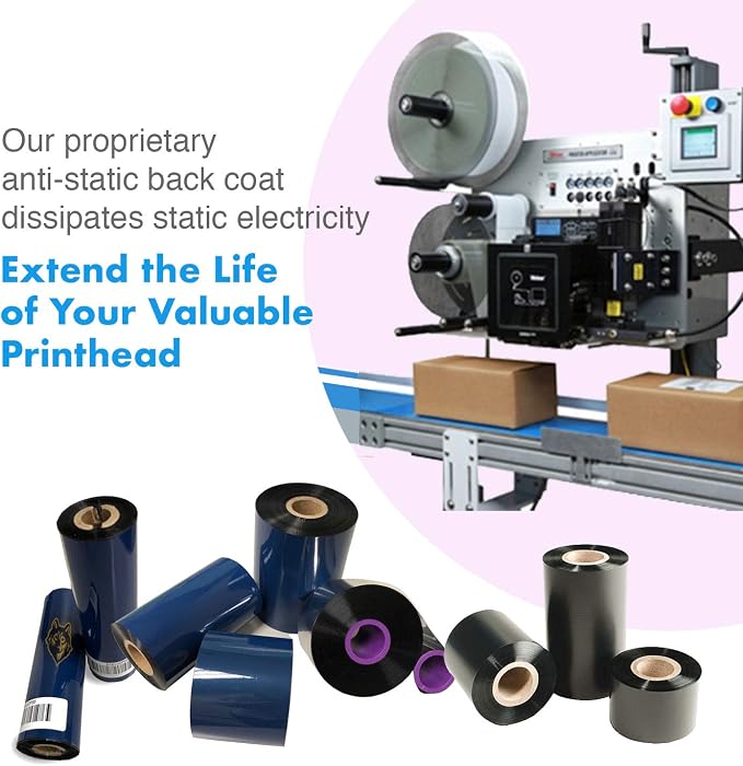 Wolfbarco 1 Roll 6.5" x 1476' (165mm x 450m) Premium Resin Enhanced Wax Thermal Transfer Ribbon 1" Core, Coated Side Out for Zebra Printers