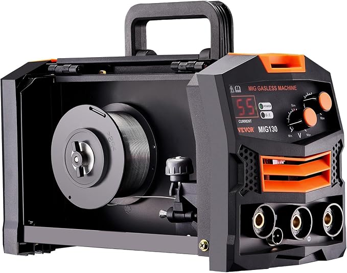 VEVOR MIG Welder, 130Amp Synergic Mig Welding Machine, 110V Gasless Flux Core Welder Machine, Portable Mig Welder with IGBT Inverter Technology and Digital Display Screen