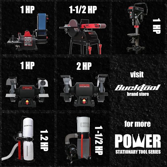 Bucktool 2 x 42 Belt Sander and 6 Inch Bench Grinder Combo, 1/2 HP 3.5 Amp Knife Sharpener for Knife Making, Metalworking, Woodworking, Benchtop Belt Grinder with Large Work Table