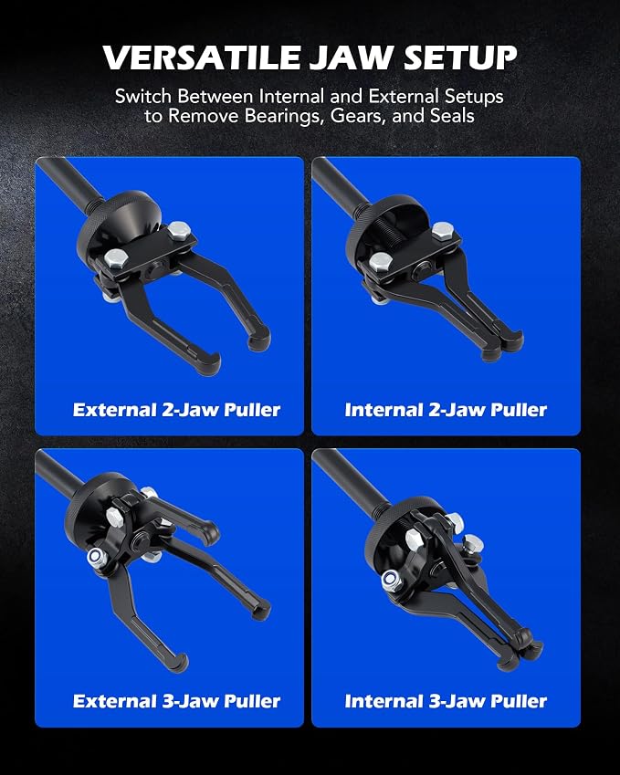 Orion Motor Tech Slide Hammer Puller Set, 22 Piece Front and Rear Axle Shaft Hub Bearing Seal Remover Set with 1" to 2-7/8" ID Adapters 2-Jaw 3-Jaw Yokes, Slide Hammer Bearing Puller Dent Repair Kit