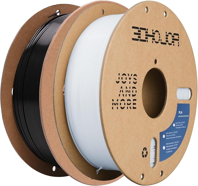 3DHoJor PLA Filament 1.75mm,3D Printer Filament,1kg*2 Cardboard Spool, Fit Most FDM 3D Printer,Dimensional Accuracy +/- 0.03 mm,Vacuum Packaging-Black+Cold White 2Pack