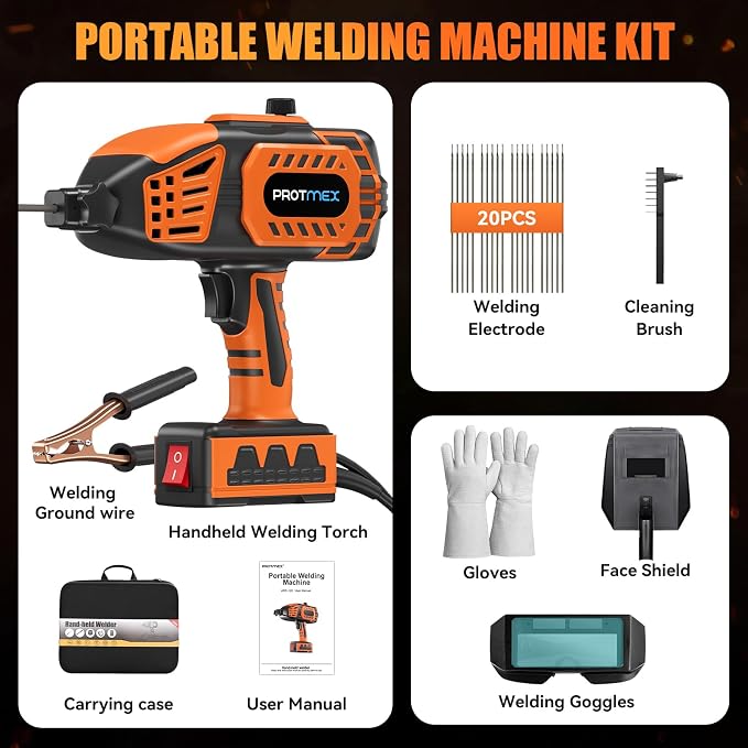 Handheld Welder – 110V Portable ARC Welder, IGBT Inverter with 5 Current Settings, Fits 3/32"–1/8" Rods, Perfect for Home DIY & Repair, 20PCS Rods Included