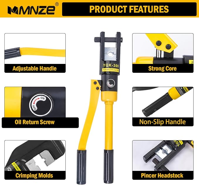 16 Ton Hydraulic Cable Lug Crimper Pliers 6 AWG to 600 MCM Hand Operated Hydraulic Crimping Tool Kit Wire Terminal Lug Battery Crimping Crimper with 11 Dies
