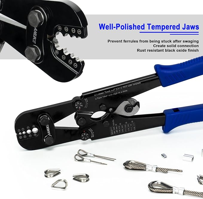 Sanuke Wire Rope Crimping Tool Kit with 328ft 1/16" Stainless Steel Cable, Aluminum Crimp Loop Sleeves and Wire Rope Stainless Steel Thimble From 1/64-inch to 1/8-inch