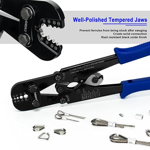 Sanuke Wire Rope Crimping Tool Kit, with 375pcs Wire Rope Aluminum Crimping Loop Sleeves, Crimping from 3/64-inch to 1/8-inch