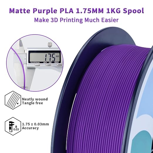 ZIRO Matte PLA Filament 1.75mm, Pure Color No-Shine 3D Printer Filament, High Toughness 3D Printing Material, Dimensional Accuracy +/- 0.03mm, Military Purple (Matte)
