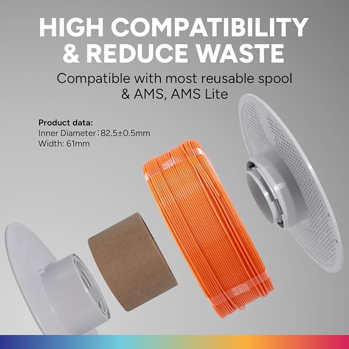 OVERTURE Refill PETG 1.75mm Spoolless 3D Printer Filament, 1kg (2.2lb) Refilament for Bambu Lab Reusable Spool, Accuracy +/- 0.02 mm, Fit Most FDM 3D Printers(Orange)